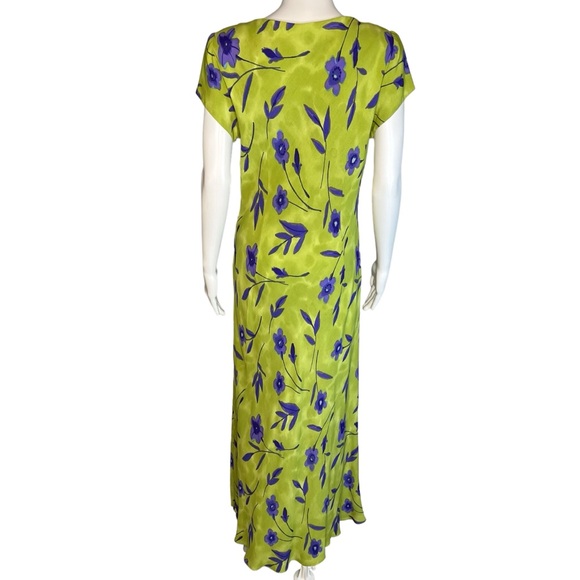 Vtg DW3 David Warren Green Purple Floral Maxi Dress 12 - Picture 4 of 7